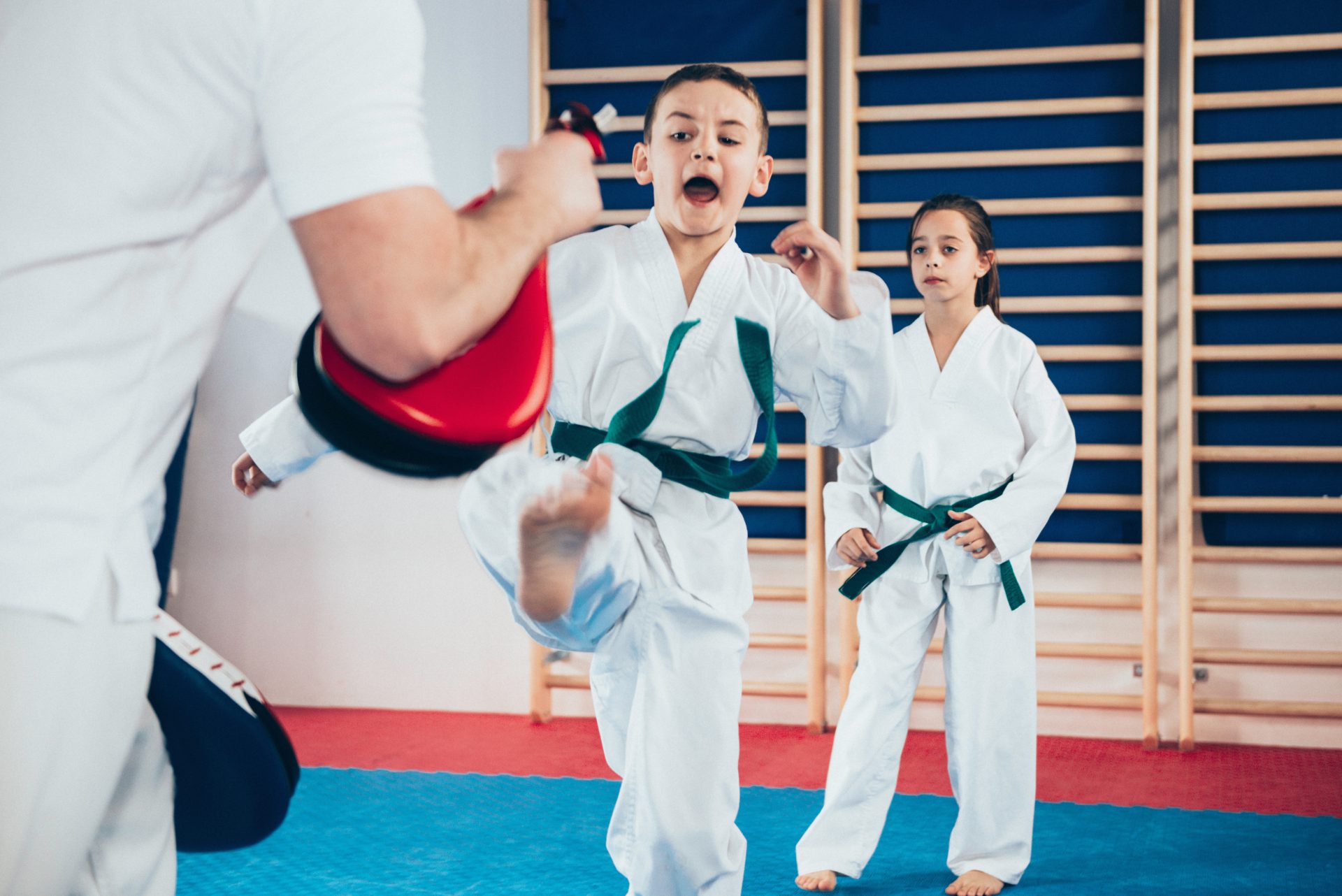 tae kwon instructor with kids class